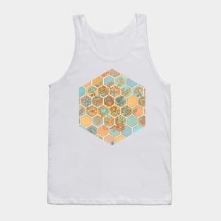 Golden Honeycomb Tangle - hexagon doodle in peach, blue, mint & cream Tank Top